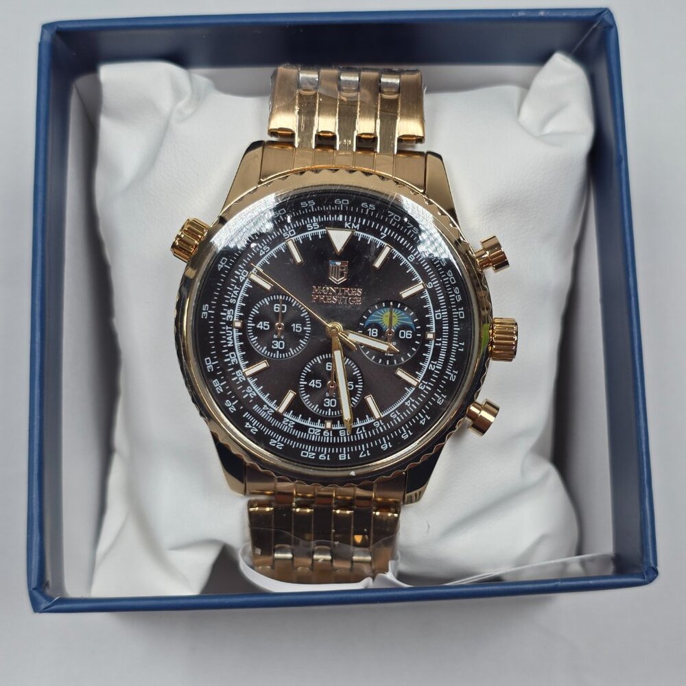 Montres Prestige Gold Chronograph Watch MPW-0313 New‎